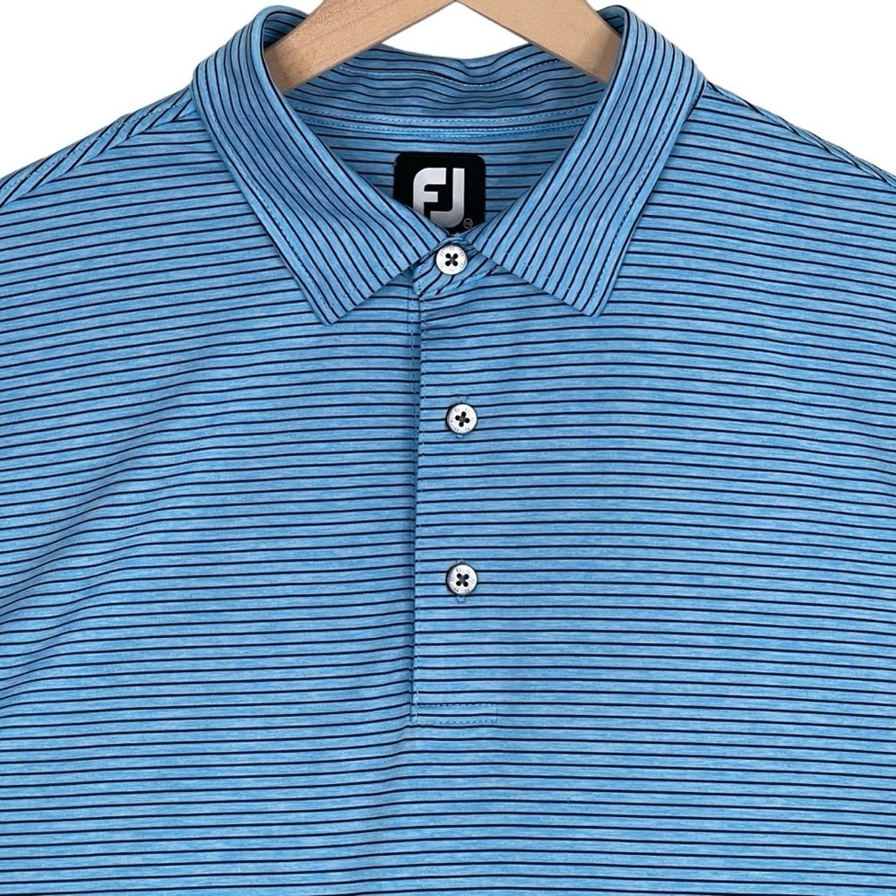 Footjoy Polo Mens XXL 2XL Blue Heather Pinstripe Print Performance Stretch Golf
